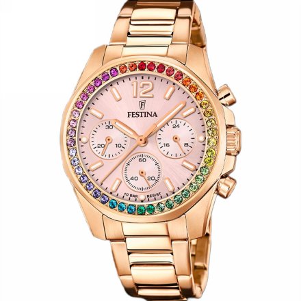 Festina Boyfriend 20639/4 Zegarek Damski różowozłoty z różową tarczą z cyrkoniami