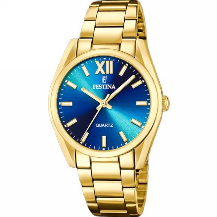 Festina Boyfriend 20640/8 zegarek damski złoty z niebieską tarczą na bransolecie
