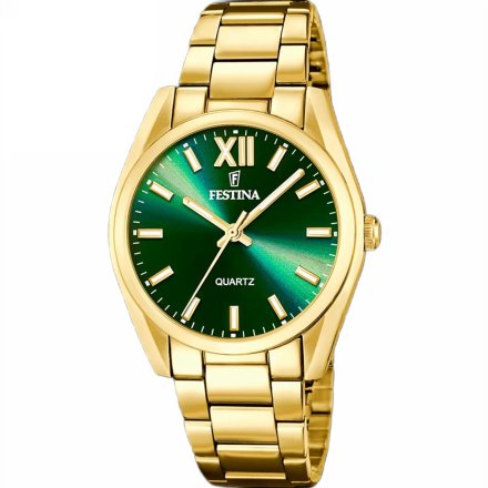Festina Boyfriend 20640/9 zegarek damski złoty z zieloną tarczą na bransolecie