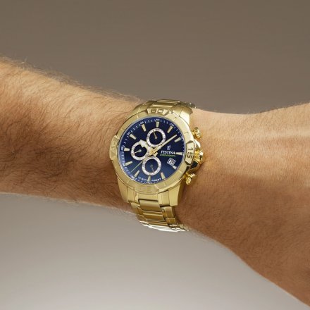 Festina Timeless Chronograph 20705/5 Zegarek Męski złoty z granatową tarczą chronograf