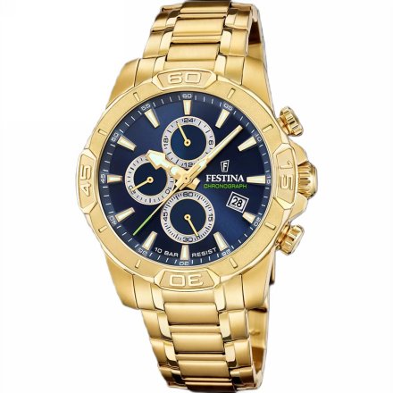 Festina Timeless Chronograph 20705/5 Zegarek Męski złoty z granatową tarczą chronograf