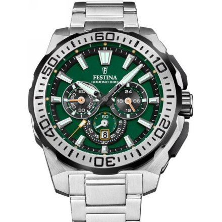 Festina Chrono Bike 20724/3 zegarek męski srebrny z zieloną tarczą chronograf