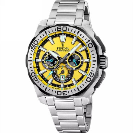 Festina Chrono Bike 20724/4 zegarek męski srebrny z żółtą tarczą chronograf