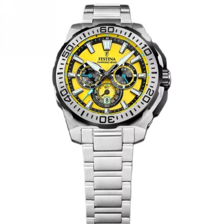 Festina Chrono Bike 20724/4 zegarek męski srebrny z żółtą tarczą chronograf