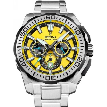 Festina Chrono Bike 20724/4 zegarek męski srebrny z żółtą tarczą chronograf