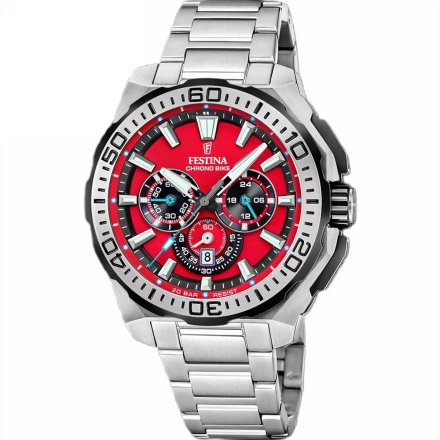 Festina Chrono Bike 20724/5 zegarek męski srebrny z czerwoną tarczą chronograf
