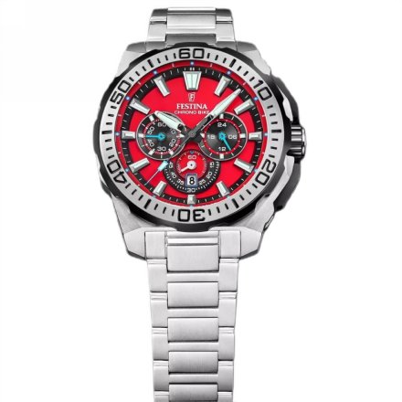 Festina Chrono Bike 20724/5 zegarek męski srebrny z czerwoną tarczą chronograf