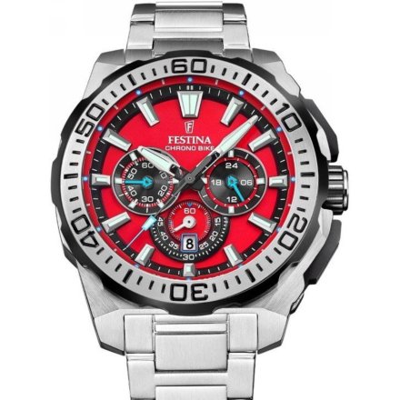 Festina Chrono Bike 20724/5 zegarek męski srebrny z czerwoną tarczą chronograf