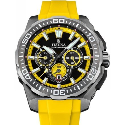 Festina Chrono Bike 20725/1 zegarek męski grafitowy z żółtym paskiem chronograf