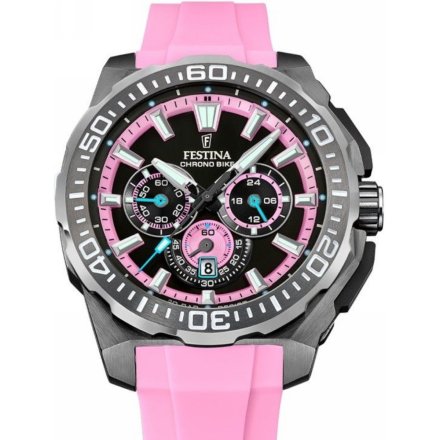 Festina Chrono Bike 20725/2 zegarek męski grafitowy z różowym paskiem chronograf