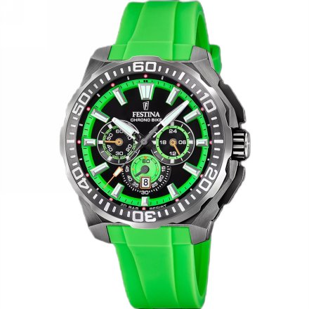 Festina Chrono Bike 20725/3 zegarek męski grafitowy z zielonym paskiem chronograf