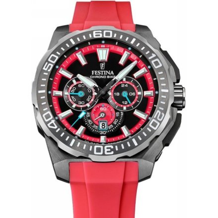 Festina Chrono Bike 20725/5 zegarek męski grafitowy z czerwonym paskiem chronograf