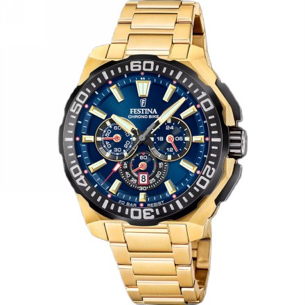 Festina Chrono Bike 20727/1 zegarek męski złoty z granatową tarczą chronograf
