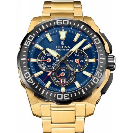 Festina Chrono Bike 20727/1 zegarek męski złoty z granatową tarczą chronograf