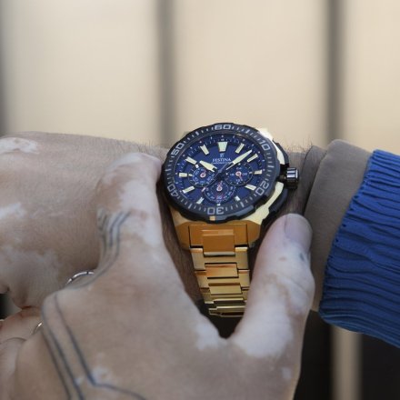 Festina Chrono Bike 20727/1 zegarek męski złoty z granatową tarczą chronograf