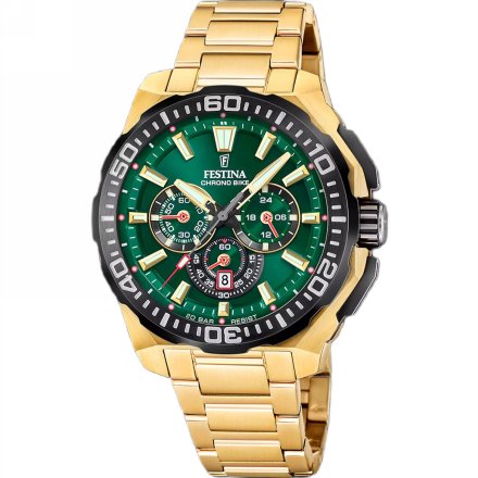 Festina Chrono Bike 20727/2 zegarek męski złoty z zieloną tarczą chronograf