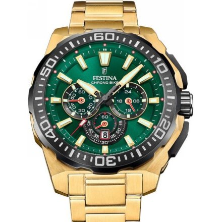 Festina Chrono Bike 20727/2 zegarek męski złoty z zieloną tarczą chronograf