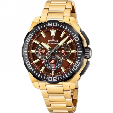 Festina Chrono Bike 20727/3 zegarek męski złoty z brązową tarczą chronograf
