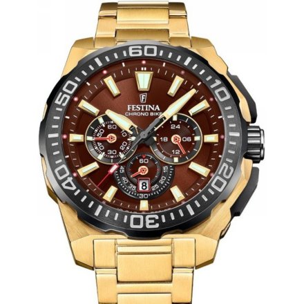 Festina Chrono Bike 20727/3 zegarek męski złoty z brązową tarczą chronograf