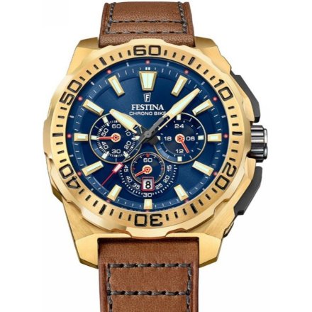 Festina Chrono Bike 20728/1 zegarek męski złoty z brązowym paskiem chronograf