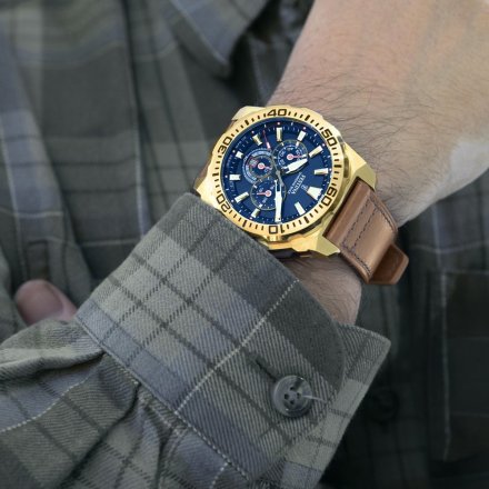 Festina Chrono Bike 20728/1 zegarek męski złoty z brązowym paskiem chronograf