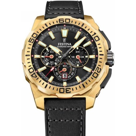Festina Chrono Bike 20728/3 zegarek męski złoty z czarnym paskiem chronograf