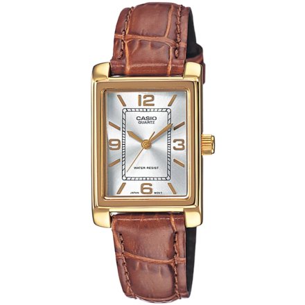 Zegarek Damski Casio Classic LTP-1234PGL-7AEG prostokąt złoty z brązowym paskiem