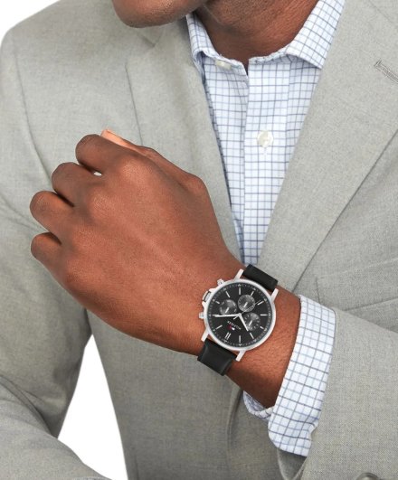 Tommy Hilfiger Tyson zegarek męski srebrny z czarnym paskiem 1710586