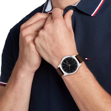 Tommy Hilfiger Norris zegarek męski srebrny z brązowym paskiem 1710601