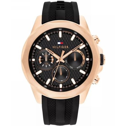Tommy Hilfiger Lars zegarek męski różowozłoty z czarnym paskiem 1710650