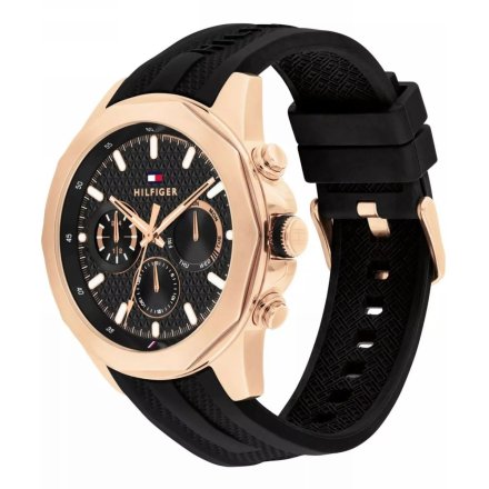 Tommy Hilfiger Lars zegarek męski różowozłoty z czarnym paskiem 1710650