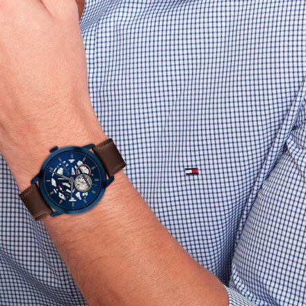 Tommy Hilfiger Henry zegarek męski granatowy z brązowym paskiem 1710660