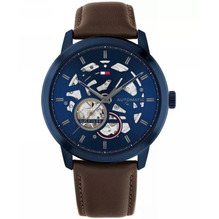 Tommy Hilfiger Henry zegarek męski granatowy z brązowym paskiem 1710660