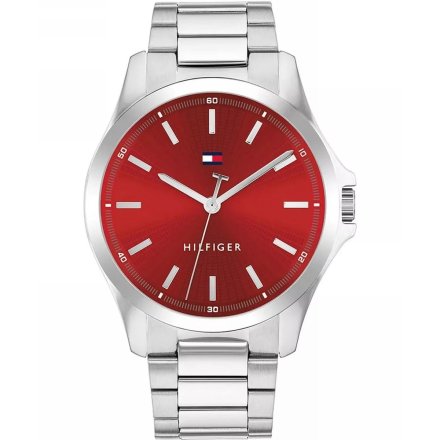 Tommy Hilfiger Bruce zegarek męski srebrny z czerwoną tarczą 1710677