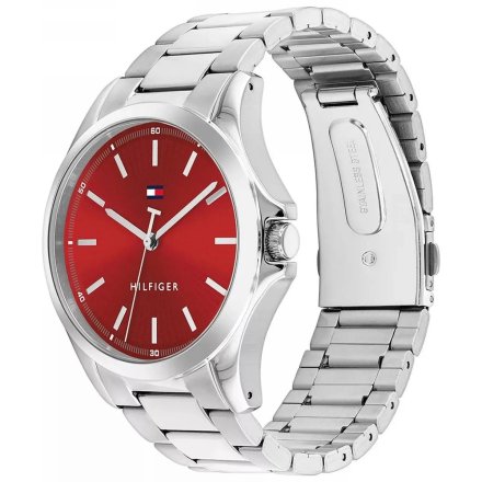 Tommy Hilfiger Bruce zegarek męski srebrny z czerwoną tarczą 1710677
