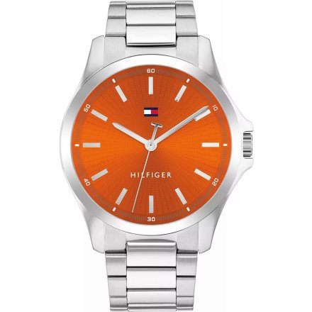 Tommy Hilfiger Bruce zegarek męski srebrny z pomarańczową tarczą 1710678