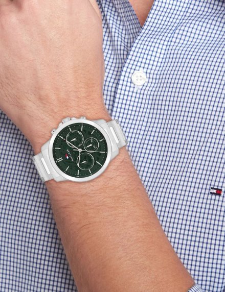 Tommy Hilfiger Henry zegarek męski srebrny z zieloną tarczą 1710686