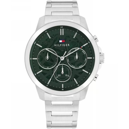 Tommy Hilfiger Henry zegarek męski srebrny z zieloną tarczą 1710686