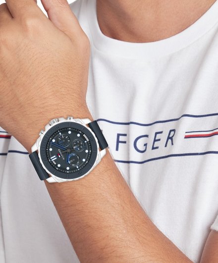 Tommy Hilfiger Morgan zegarek męski srebrny z granatowym paskiem 1710687