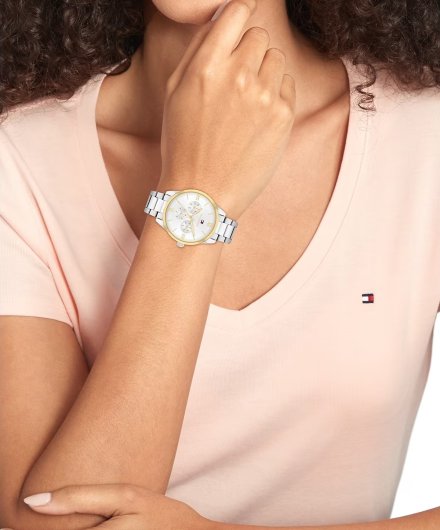 Tommy Hilfiger Camille zegarek damski srebrno-złoty ze srebrną tarczą 1782744