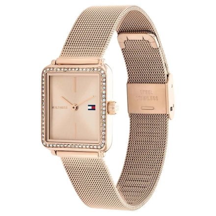 Tommy Hilfiger Tea Tank zegarek damski różowozłoty z pierścieniem z cyrkonii 1782792