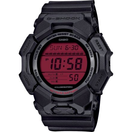 Casio G-SHOCK Digital GD-010BBR-1ER zegarek czarny z czerwonym wyświetlaczem 