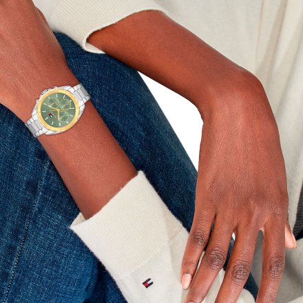 Tommy Hilfiger Mellie zegarek damski srebrny z zieloną tarczą 1782785