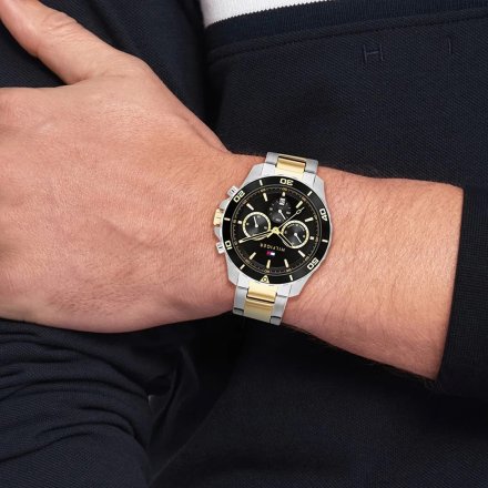 Tommy Hilfiger Jordan zegarek męski srebrno-złoty z czarną tarczą 1792095