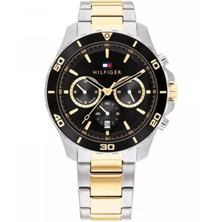 Tommy Hilfiger Jordan zegarek męski srebrno-złoty z czarną tarczą 1792095