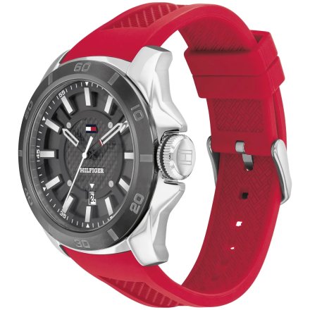 Tommy Hilfiger Windsurf zegarek męski srebrny z czerwonym paskiem 1792135
