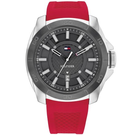 Tommy Hilfiger Windsurf zegarek męski srebrny z czerwonym paskiem 1792135