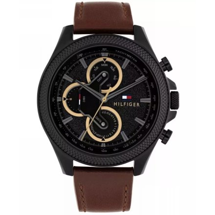 Tommy Hilfiger Clark zegarek męski czarny z brązowym paskiem 1792164