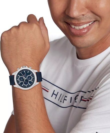 Tommy Hilfiger Clark zegarek męski srebrny z granatowym paskiem 1792165