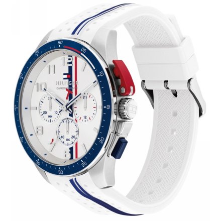 Tommy Hilfiger Bank zegarek męski srebrny z białym paskiem 1792167